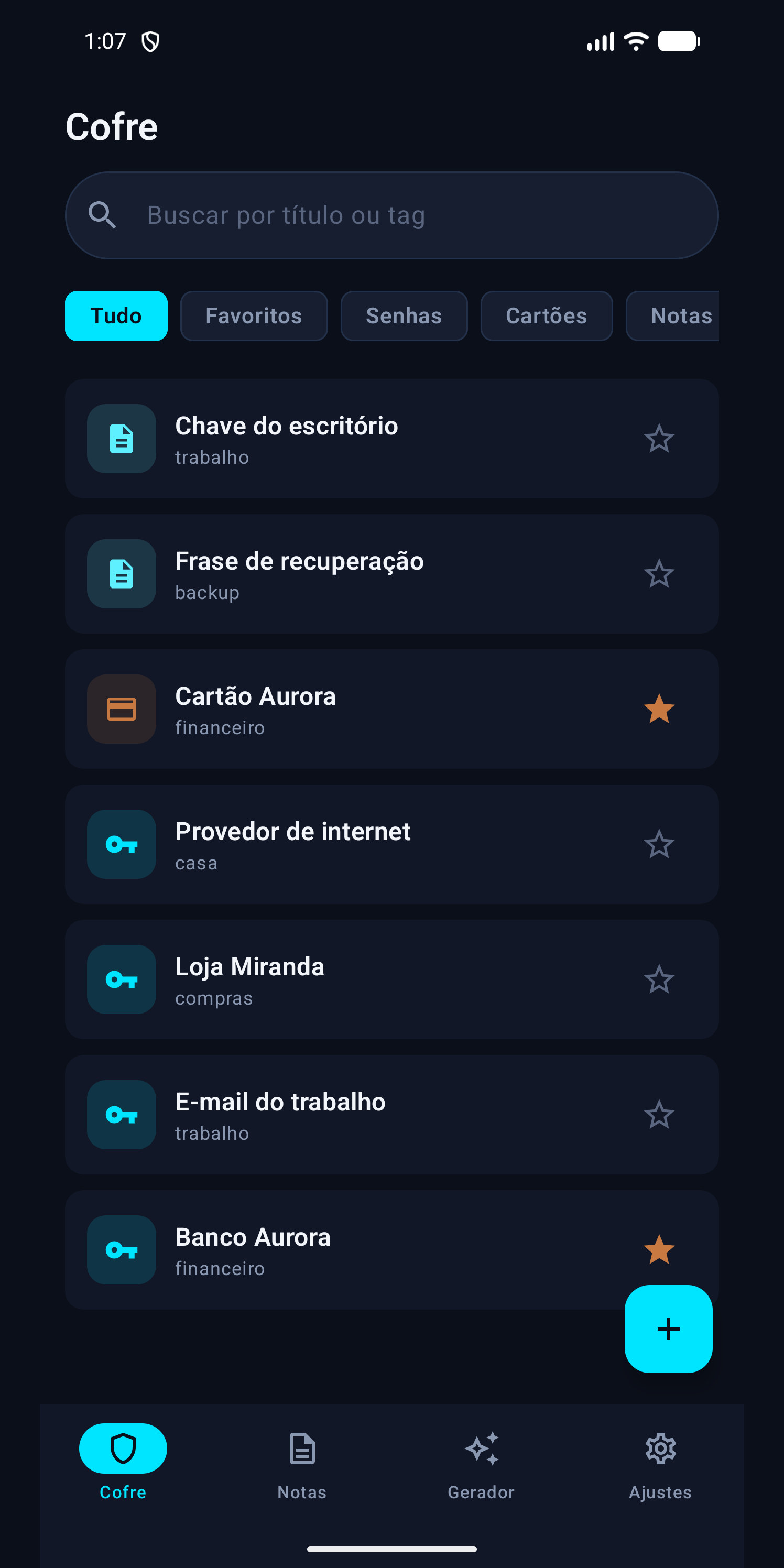 Suas senhas ficam no seu aparelho. Só nele.